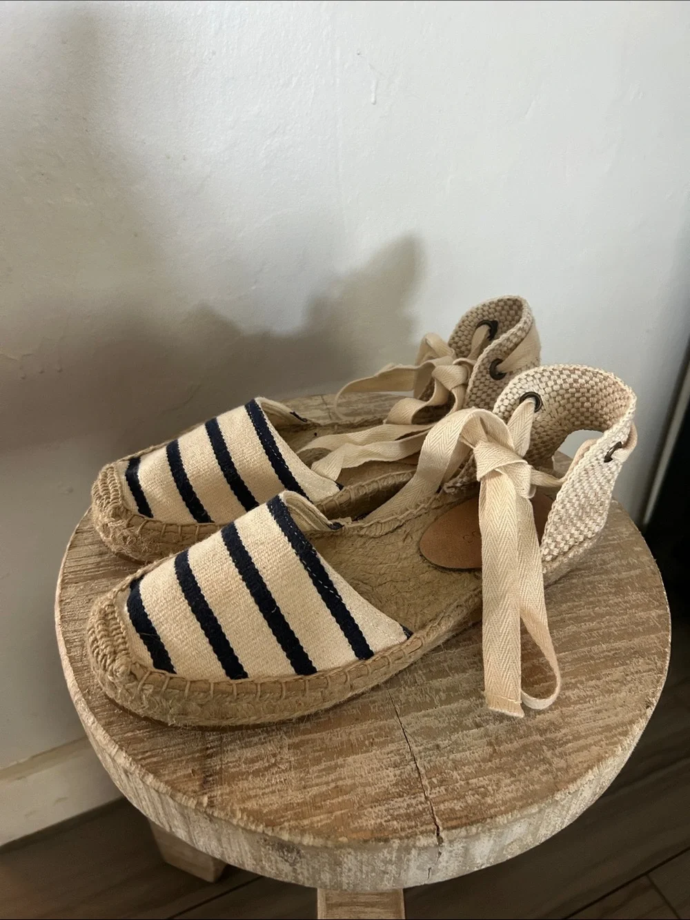Soludos Navy White Striped Lace-Up Espadrille Flats Ankle Tie —Sz. 7